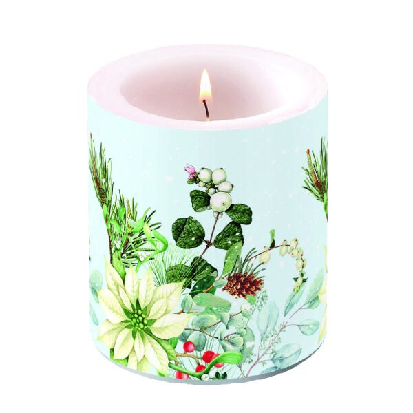A Weihnachten Kerze medium Ø 10 cm x 10 cm White poinsettia Weihnachtsgesteck Blumen