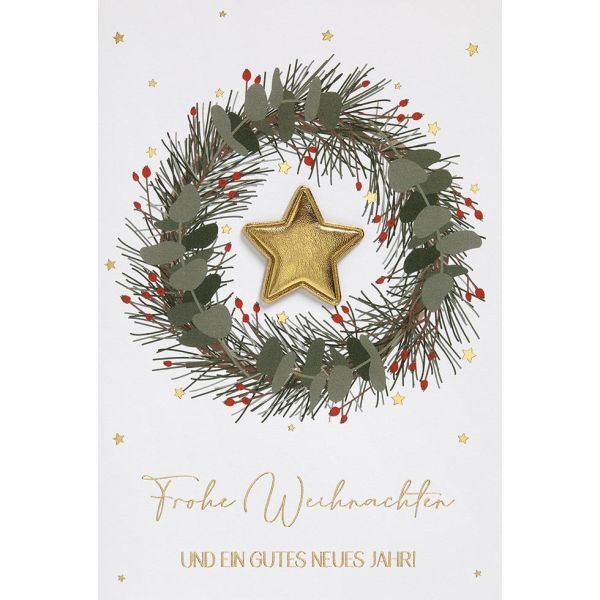 Weihnachten Unverpackte Glückwunschkarte Kranz Stern Frohe Weihnachten mit Briefumschlag