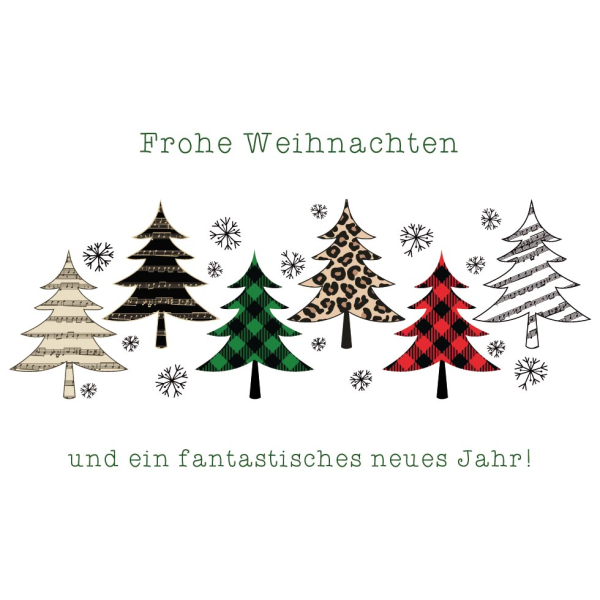 Weihnachten Unverpackte Glückwunschkarte Frohe Weihnachten bunte Tannenbäume mit Briefumschlag