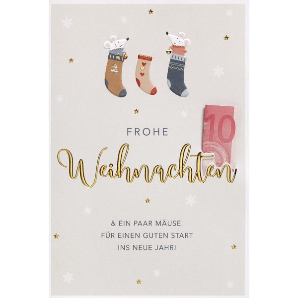 Weihnachten Geldkarte Unverpackte Glückwunschkarte Frohe Weihnachten ein paar Mäuse... Socken mit Briefumschlag