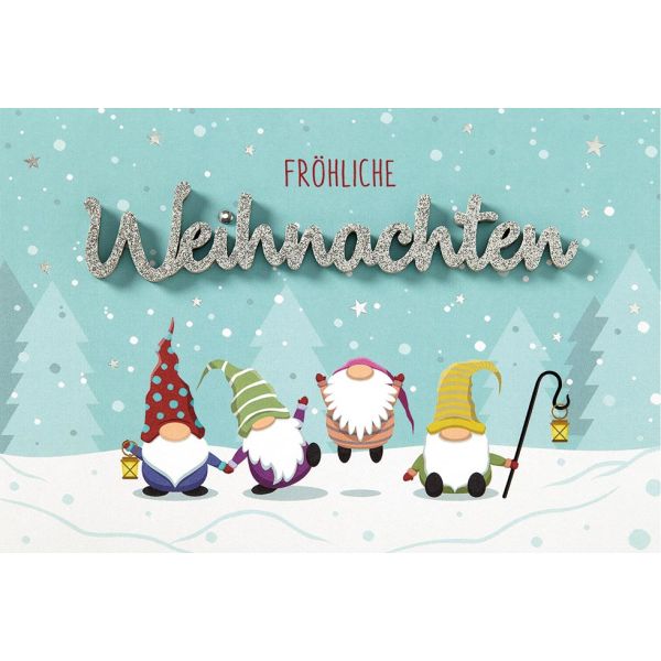 Weihnachten Lettering Grußkarte mit Briefumschlag Wichtel Fröhliche Weihnachten