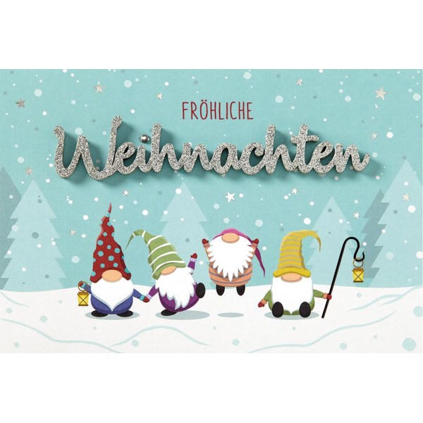 Weihnachten Lettering Grußkarte mit Briefumschlag Wichtel Fröhliche Weihnachten