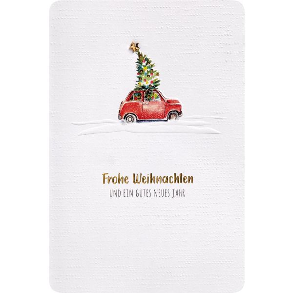 Weihnachten Finest Collection unverpackte Glückwunschkarte Auto mit Tannenbaum Frohe Weihnachten mit Briefumschlag