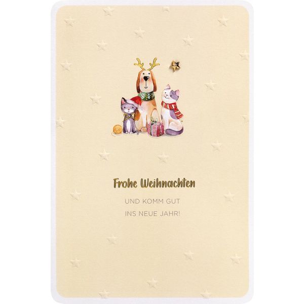 Weihnachten Finest Collection unverpackte Glückwunschkarte Hund Katze Sterne mit Briefumschlag