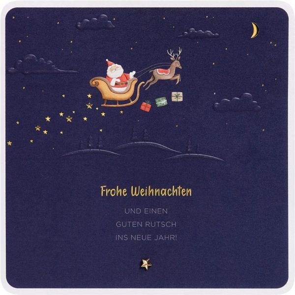Weihnachten Finest Collection unverpackte Glückwunschkarte Weihnachtsmann Schlitten mit Briefumschlag