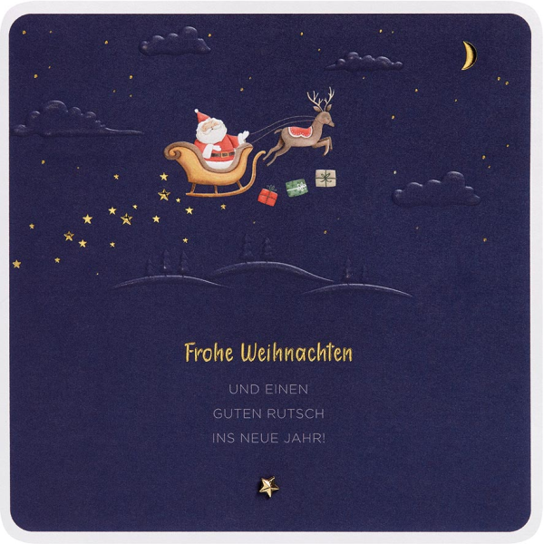 Weihnachten Finest Collection unverpackte Glückwunschkarte Weihnachtsmann Schlitten mit Briefumschlag