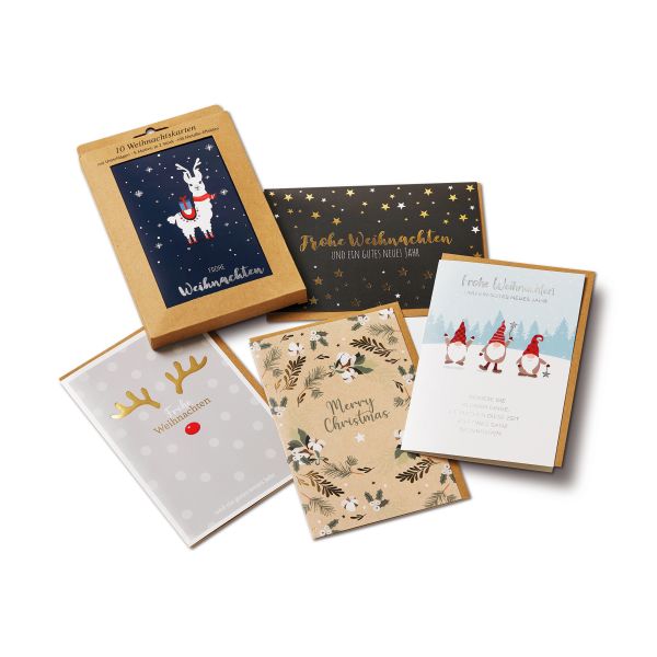 Weihnachten - 10 Karten mit Metallic-Effekt und Umschlägen unverpackt - Frohe Weihnachten Blumen