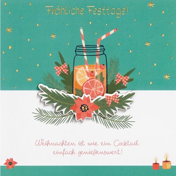 Weihnachten - Feelings Collection - Glückwunschkarte 15,5x15,5 cm mit Briefumschlag - Cocktail Zweige