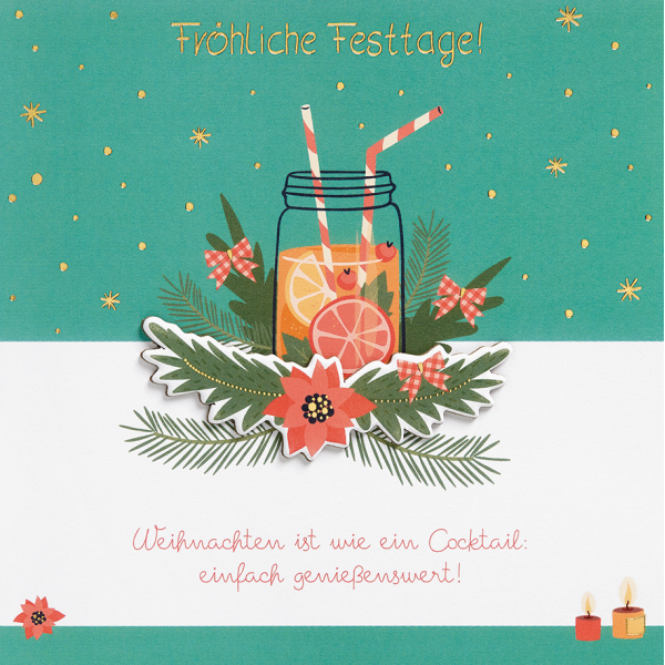 Weihnachten - Feelings Collection - Glückwunschkarte 15,5x15,5 cm mit Briefumschlag - Cocktail Zweige
