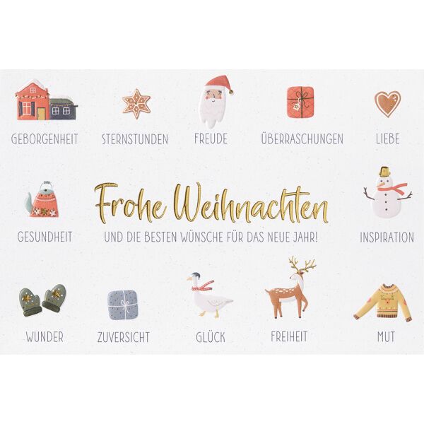 Weihnachten - unverpackte Glückwunschkarte 11,5x17 cm mit Briefumschlag - Besten Wünsche