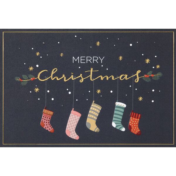 Weihnachten - unverpackte Glückwunschkarte 11,5x17 cm mit Briefumschlag - Merry Christmas Socken