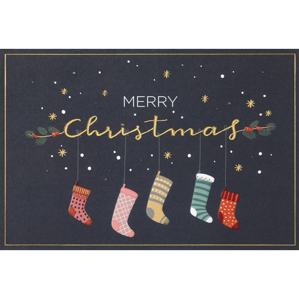 Weihnachten - unverpackte Glückwunschkarte 11,5x17 cm mit Briefumschlag - Merry Christmas Socken
