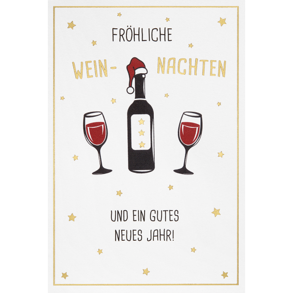 Wein-Nachten Weihnachten unverpackte Glückwunschkarte Briefumschlag Wein und Gläser