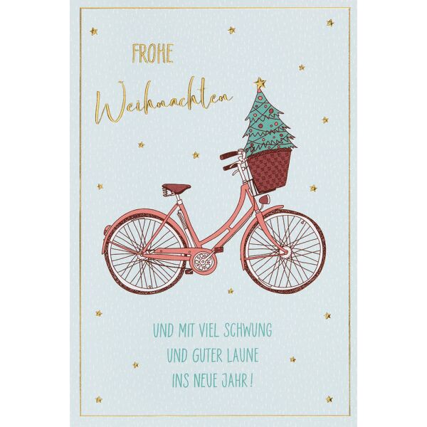 Weihnachten - unverpackte Glückwunschkarte 11,5x17 cm mit Briefumschlag - Fahrrad Tannenbaum