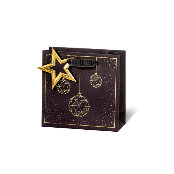 Weihnachten Geschenktasche CD-Format golden Xmas schwarz mit goldenen Kugeln