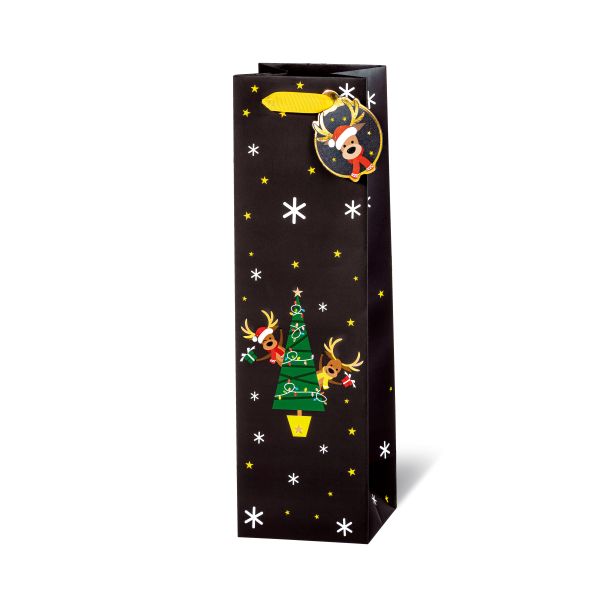 Weihnachten - Geschenktasche - Flaschen Format - 36 x 10,5 x 10 cm - Xmas Deers