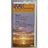 65. Geburtstag Glückwunschkarte lang mit Umschlag -...