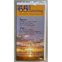 65. Geburtstag Glückwunschkarte lang mit Umschlag -...