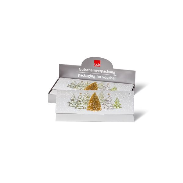 Weihnachten 12 Gutscheine á € 4,95 im Set mit Umschlägen White Silence Tannenbäume Schnee