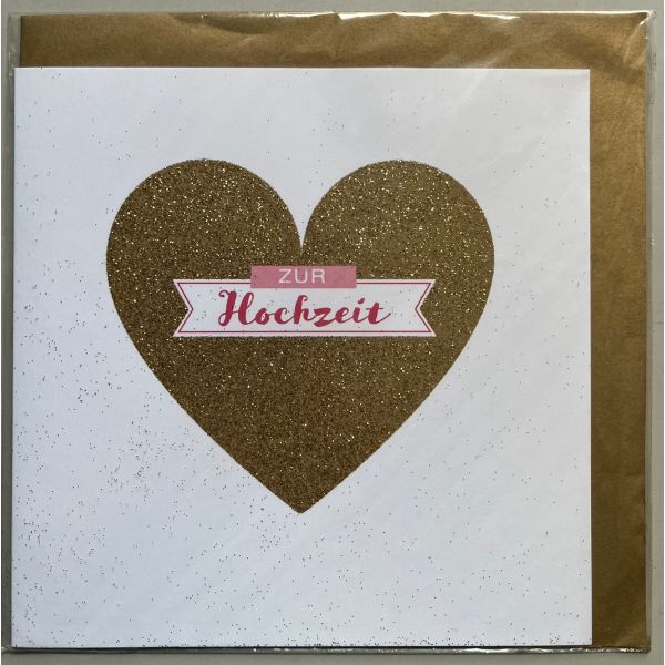 Hochzeit - Black & Gold - Glückwunschkarte 15x15 cm mit Briefumschlag - goldenes Herz