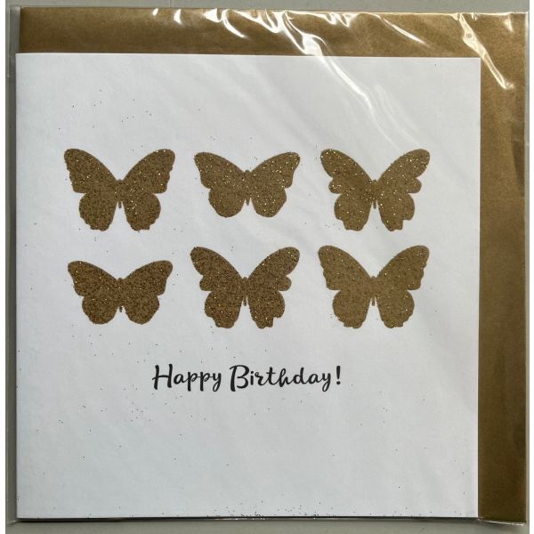 Geburtstag - Black & Gold - Glückwunschkarte 15x15 cm mit Briefumschlag - Schmetterlinge