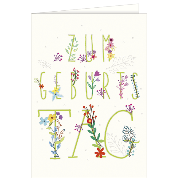 Geburtstag - A4 Karte mit Umschlag – Blumenschrift - Zum Geburtsta