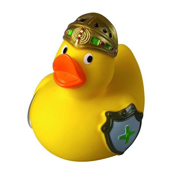 Ritter Ente Hobbyente Quietscheente Badeente ca. 8 cm gross Helm Schwert Schild