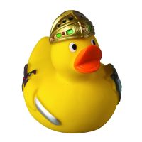 Ritter Ente Hobbyente Quietscheente Badeente ca. 8 cm gross Helm Schwert Schild