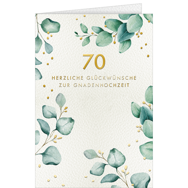 70. Hochzeitstag Gnadenhochzeit, Glückwunschkarte mit Briefumschlag, Blätter