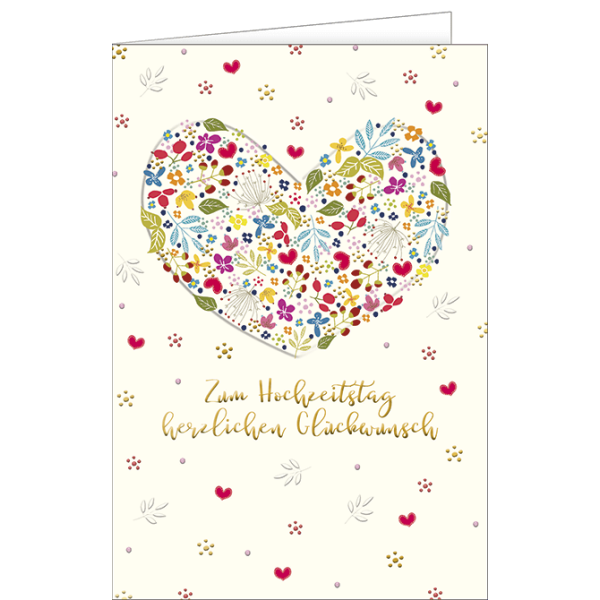 Hochzeitstag Glückwunschkarte mit Briefumschlag, Herz Folienprägung