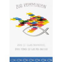 Kommunion Karte mit Umschlag, unverpackt, bunter Fisch,...