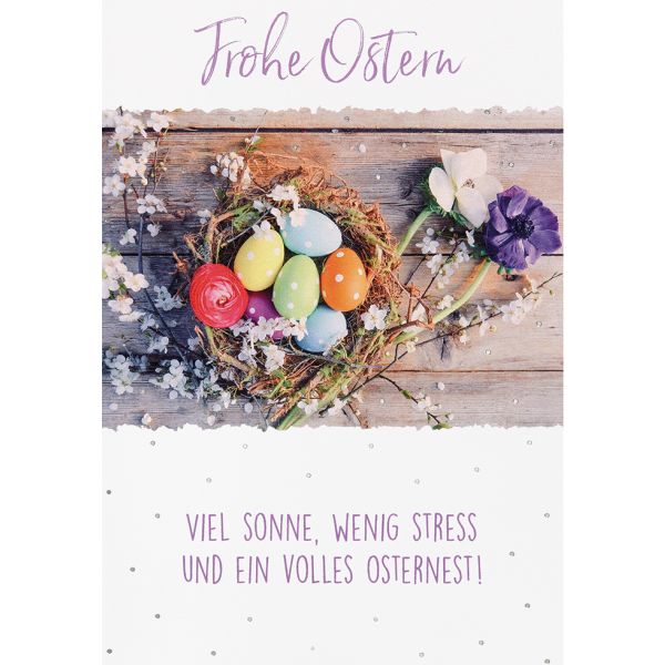 Ostern Karte mit Umschlag, unverpackt, Eier im Nest