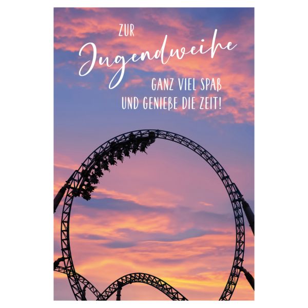 Jugendweihe Karte mit Umschlag, unverpackt, Achterbahn