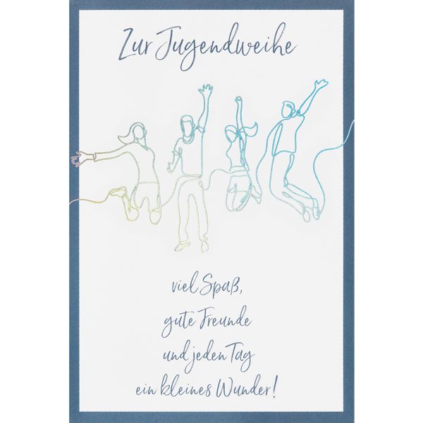 Jugendweihe Karte mit Umschlag, unverpackt, Feiernde junge Leute