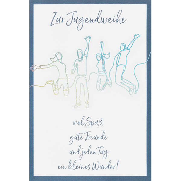 Jugendweihe Karte mit Umschlag, unverpackt, Feiernde junge Leute