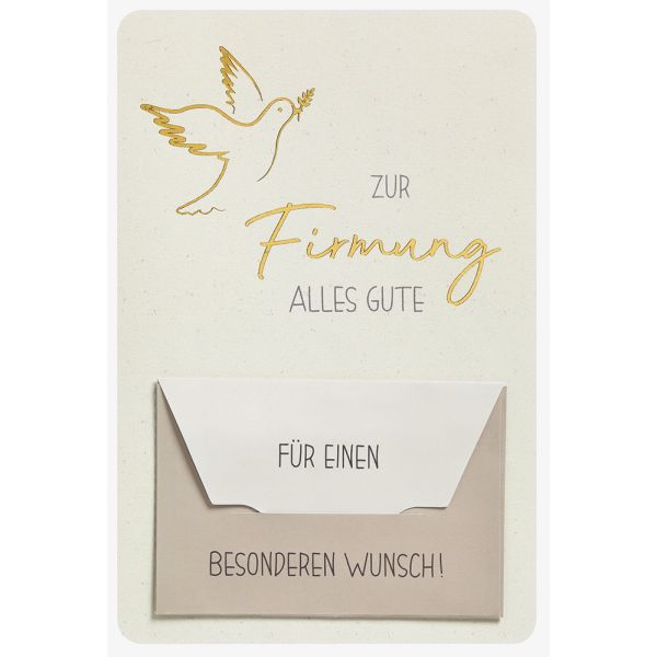 Firmung Geldkarte Karte mit Umschlag, unverpackt, Taube, Metallikfolie, besonderer Wunsch