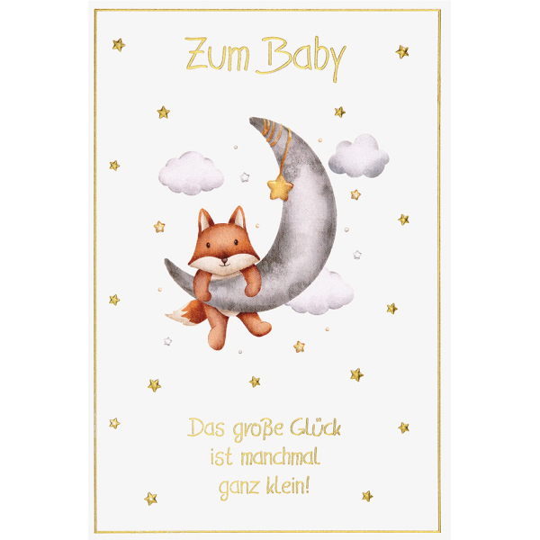 Geburt Baby Freudiges Ereignis Karte mit Umschlag, unverpackt, Mond, Fuchs