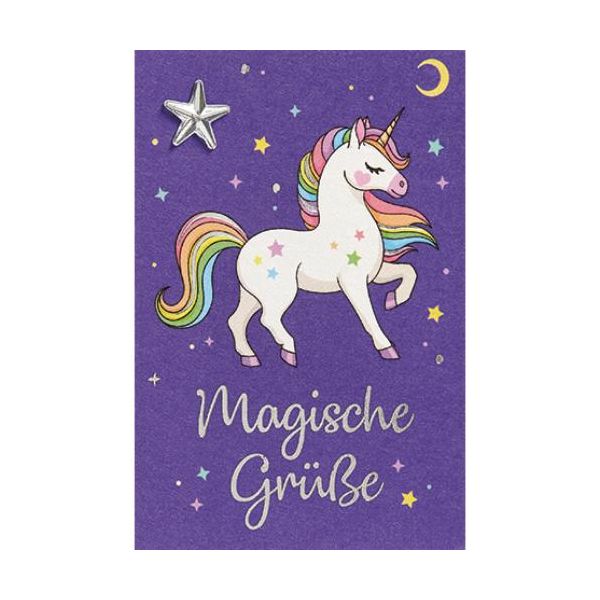 Allgemeine Wünsche Karte mit Umschlag, Mini Karte, Einhorn Magische Grüße
