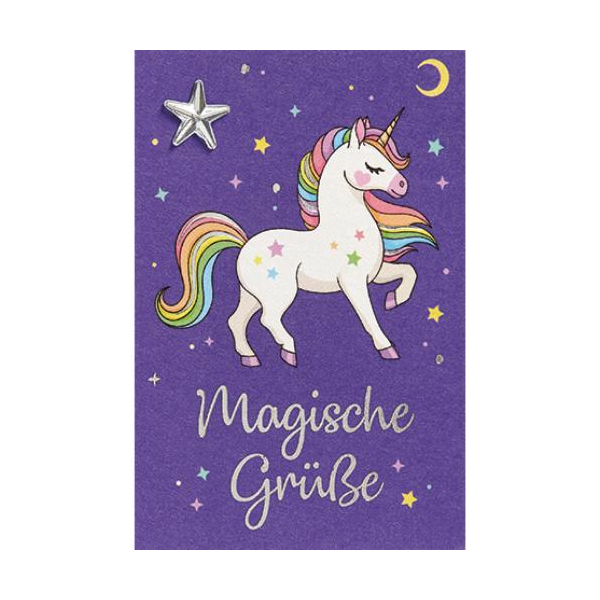 Allgemeine Wünsche Karte mit Umschlag, Mini Karte, Einhorn Magische Grüße