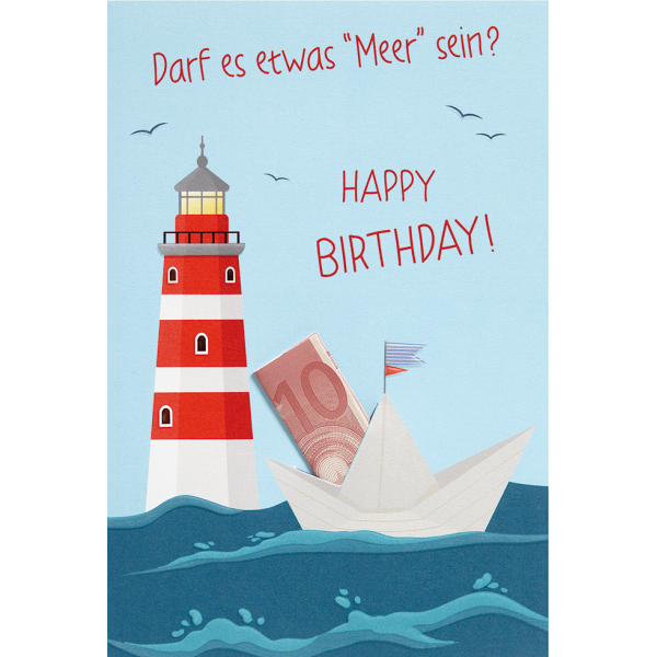 Geburtstag Geldkarte Karte mit Umschlag, unverpackt, Darf es etwas „Meer“ sein?, Leuchtturm