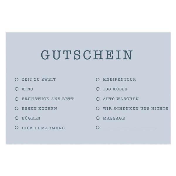 Gutschein unverpackte Glückwunschkarte mit Umschlag  Vorschläge zum ankreuzen