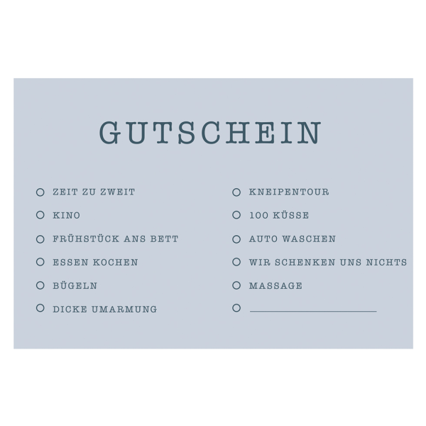 Gutschein unverpackte Glückwunschkarte mit Umschlag  Vorschläge zum ankreuzen