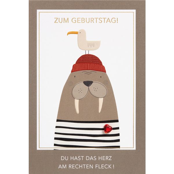 Geburtstag Karte mit Umschlag, unverpackt, Möwe Seehund