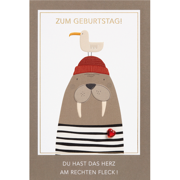 Geburtstag Karte mit Umschlag, unverpackt, Möwe Seehund