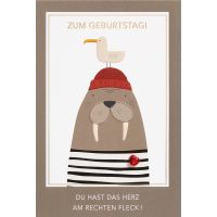 Geburtstag Karte mit Umschlag, unverpackt, Möwe Seehund