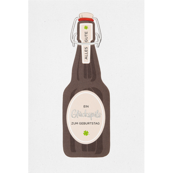 Geburtstag Karte mit Umschlag unverpackt Bierflasche Glückspilz Glückspils