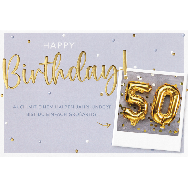 50. Geburtstag Karte mit Umschlag, unverpackt, Halbes Jahrhundert Happy Birthday