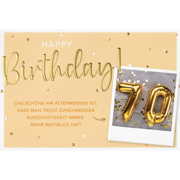 70. Geburtstag Karte mit Umschlag, unverpackt, das schöne am Älterwerden... Happy Birthday