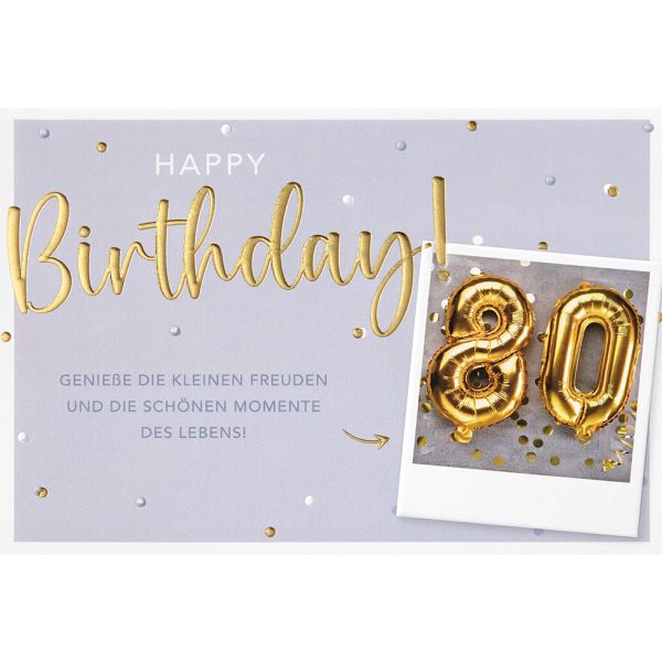 80. Geburtstag Karte mit Umschlag, unverpackt, kleine Freuden schöne Momente Happy Birthday