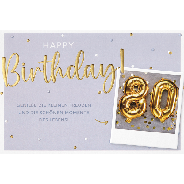 80. Geburtstag Karte mit Umschlag, unverpackt, kleine Freuden schöne Momente Happy Birthday